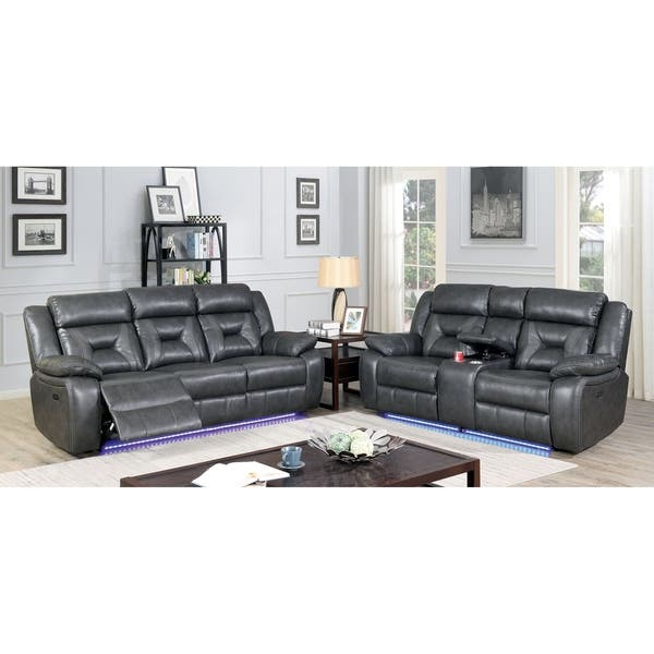 Shop Copper Grove Farciya 3-seater Grey Leather Reclining Sofa .