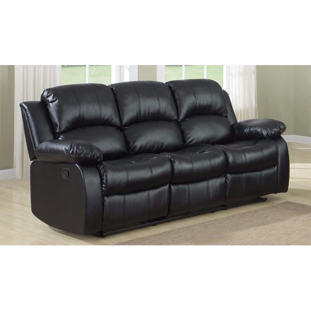 Classic 3 Seat Bonded Leather Double Recliner Sofa - Walmart.com .