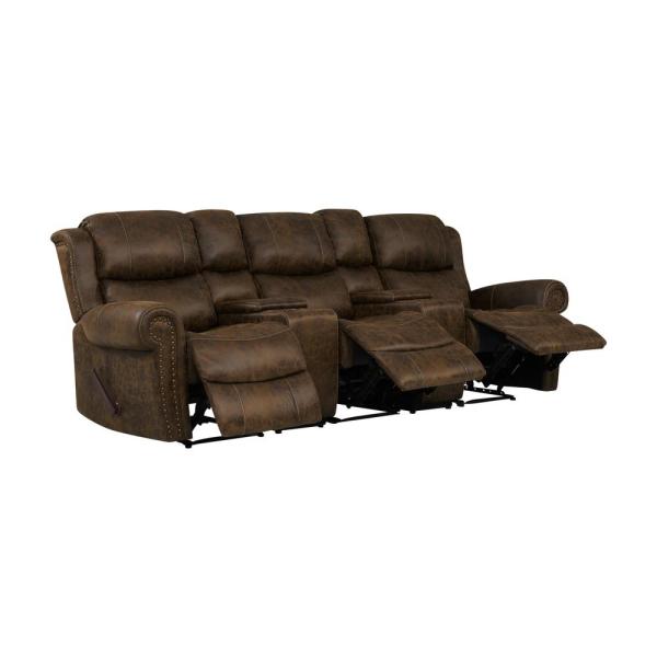 ProLounger Distressed Saddle Brown Faux Leather 3-Seat Rolled Arm .