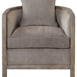 Weathered Wood Gray Chenille Tub Arm Chair, Accent Barrel Round .