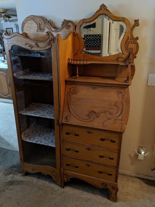 Antique Victorian Golden Oak Secretary Desk Bookcase Lot DT 11121 .
