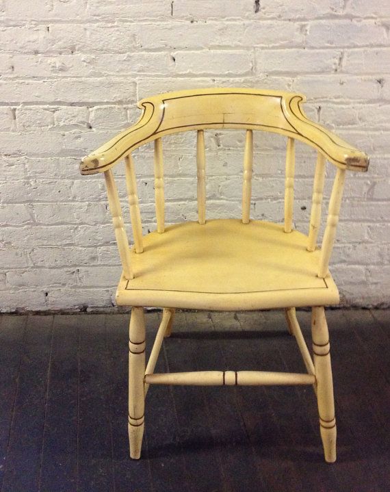 Pale Yellow Vintage Wooden Arm Chair | Wooden armchair, Antique .