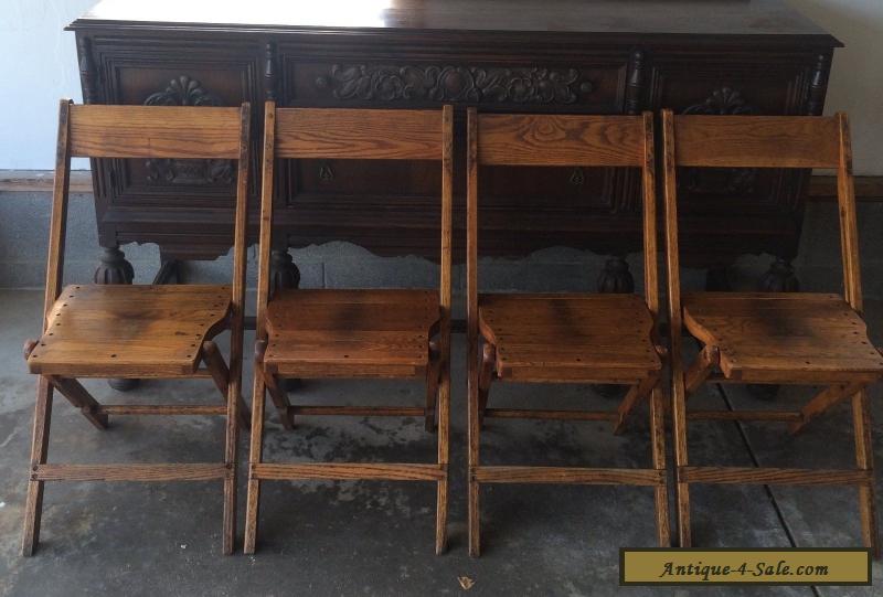 Vintage Snyder Antique Wood Oak Wooden Folding Chairs Set of 4 for .