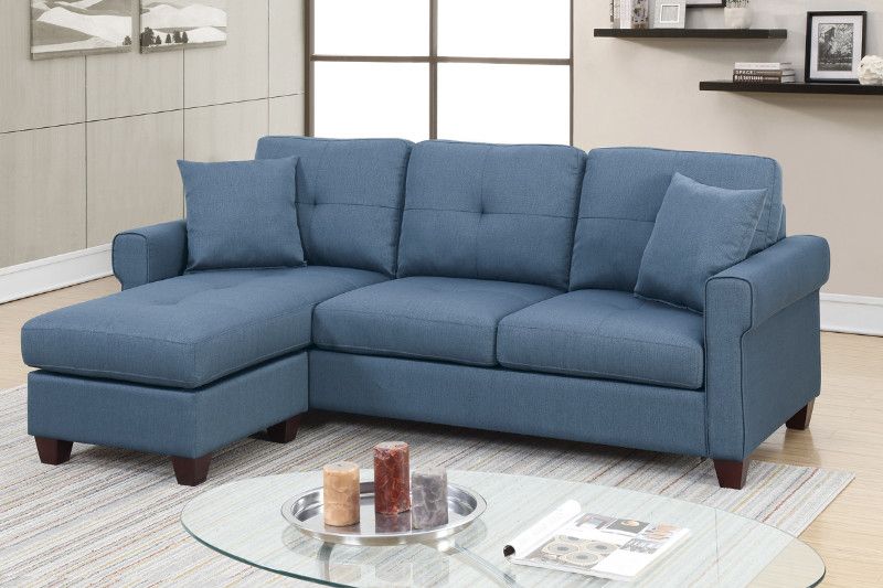 Poundex F6573 2 pc leta blue glossy polyfiber fabric apartment .