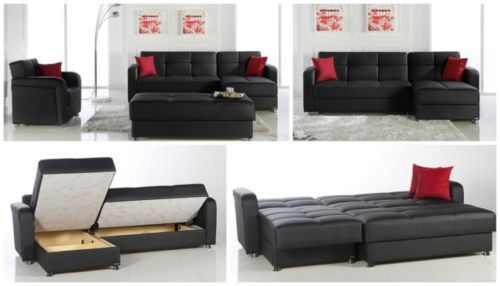 Apartment Size Sectional Sofa Beds With Storage Black Eco Leather .
