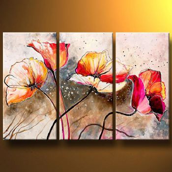 Poppies lashed By The Wind-Modern Canvas Art Wall Decor-Floral Oil .