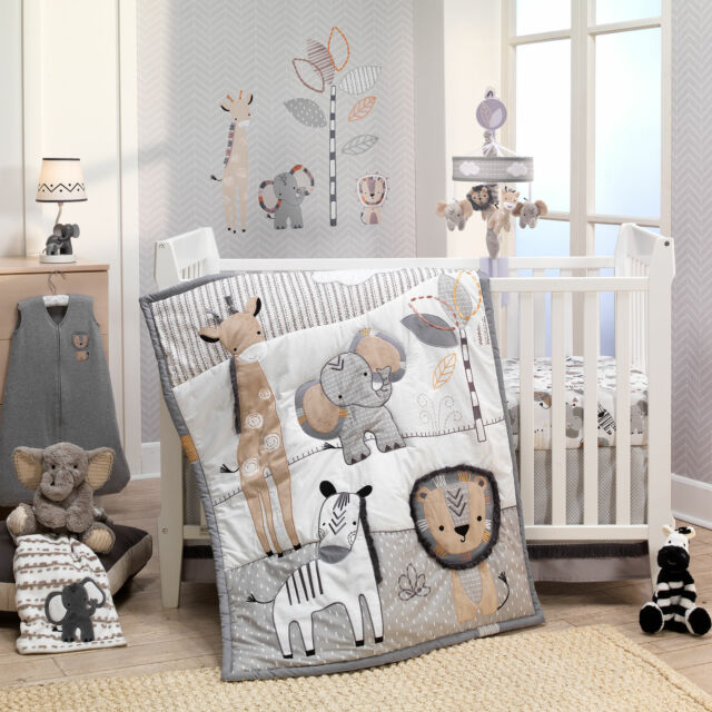 Lambs & Ivy Jungle Safari Nursery Baby Crib Bedding Set, Gray/Tan .