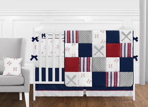 Red, White and Blue Baseball Patch Sports Baby Boy Crib Bedding .