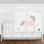 4 pc. Pink, Grey and Gold Unicorn Baby Girl Crib Bedding Set .