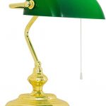 Retro Traditional Style Bankers Lamp Table lamp, Green Glass Shade .