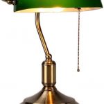 Desk Lamp/Bankers Lamp/Office Lamp Green Glass Shade, Pull Switch .