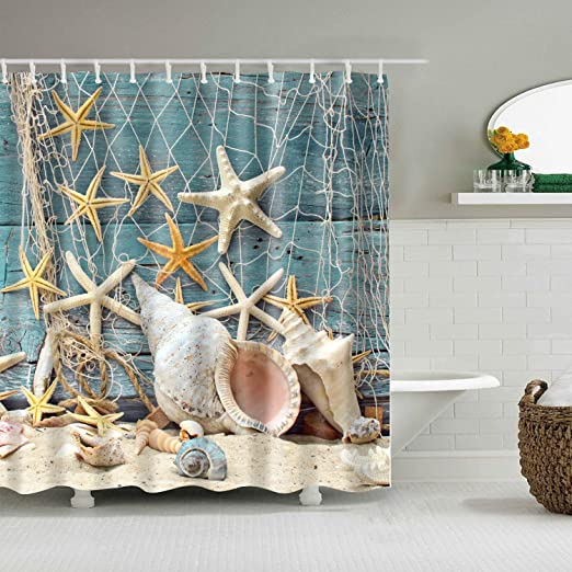 Amazon.com: hipaopao Starfish Seashell Beach Theme Fabric Shower .
