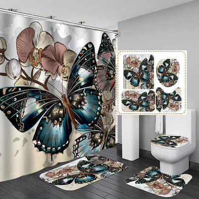 Beautiful Butterfly Bath Mat Toilet Cover Rug Shower Curtain .