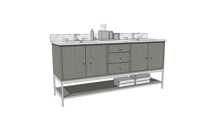 72' Linear Steel Base Bathroom Vanity Cabinets with Top | 3D Warehou