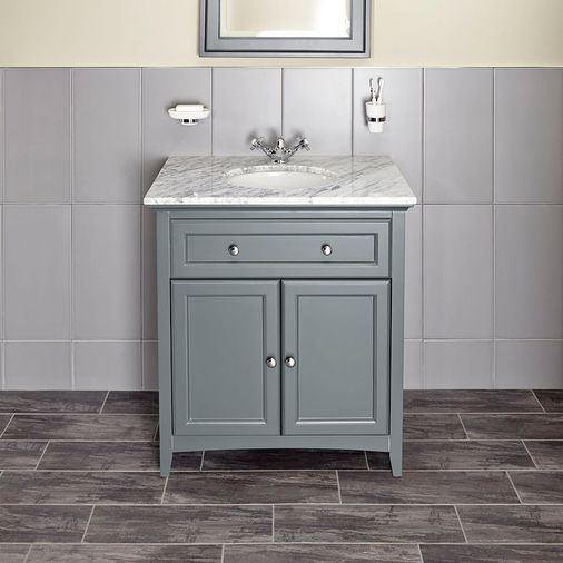 Savoy 790mm Marble Top Floorstanding Vanity Unit - Charcoal Grey .