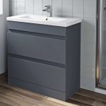 800mm Bathroom Vanity Unit Basin 2 Drawer Cabinet Unit Gloss Grey .