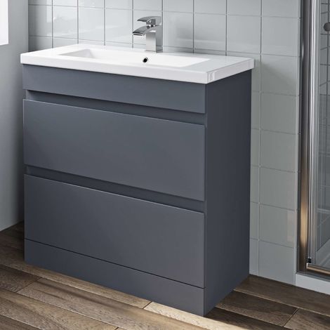 800mm Bathroom Vanity Unit Basin 2 Drawer Cabinet Unit Gloss Grey .