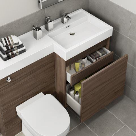 1206mm Olympia Walnut Effect Drawer Vanity Unit - Sabrosa Pan .