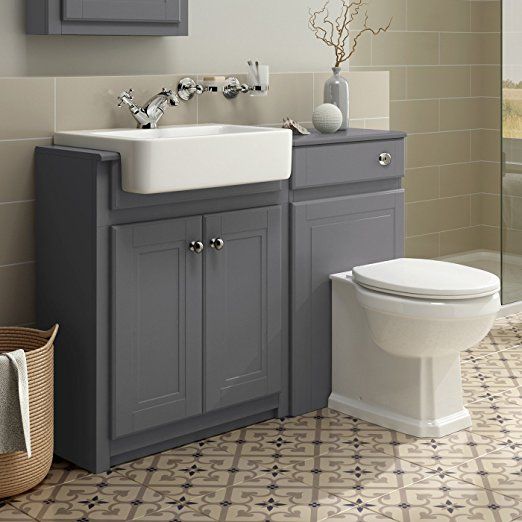 iBathUK 1100mm Combined Vanity Unit Toilet Basin Grey Bathroom .