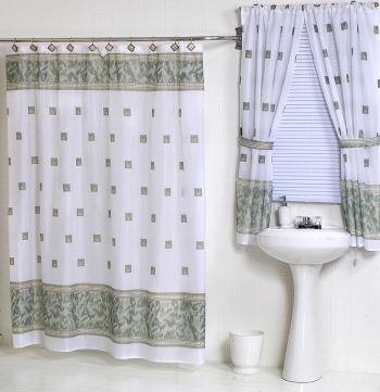 Windsor Jade Green Fabric Shower Curtain w. available matching .