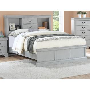 Esofastore Grey California King Size Bed Unique Storage HB Shelves .