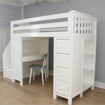 Harriet Bee Deshotel Twin Loft Bed with Drawers and Shelves .