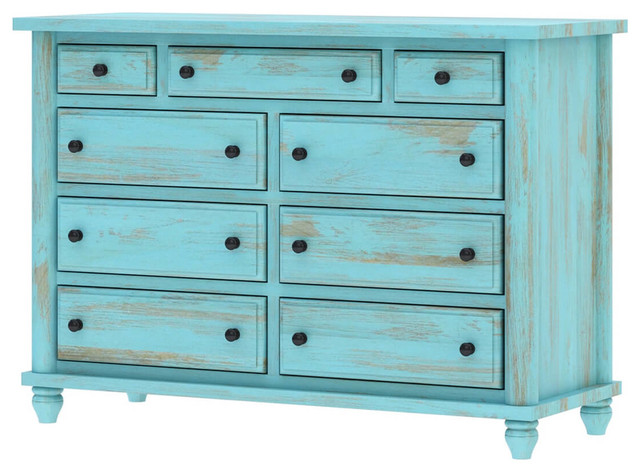 Victorian Solid Wood Turquoise Bedroom Farmhouse Dresser With 9 .