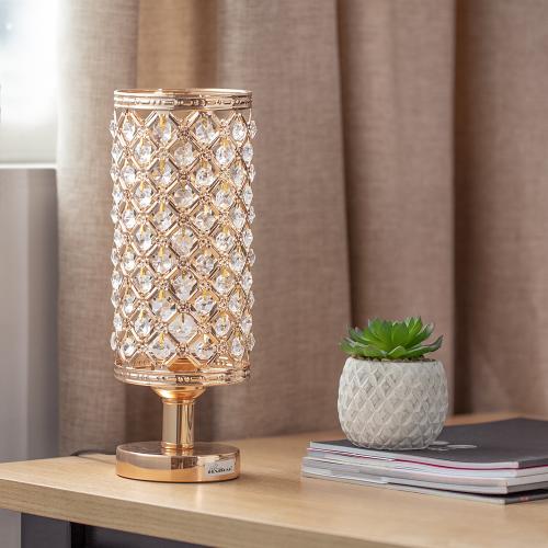 HAITRAL Crystal Table Lamp – Silver Bedside Desk Lamp with .