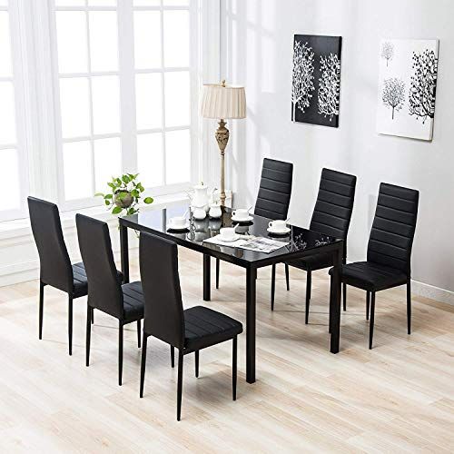 The Mecor 7 Piece Glass Kitchen Dining Table Set, Glass Top Table .