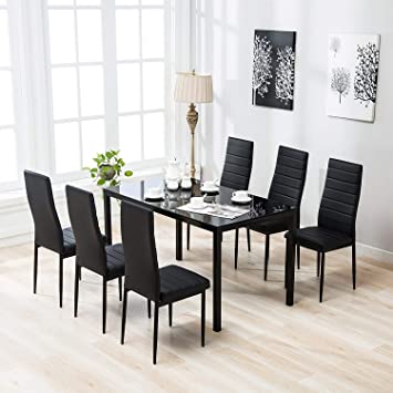 Amazon.com - Mecor 7 Piece Glass Kitchen Dining Table Set, Glass .