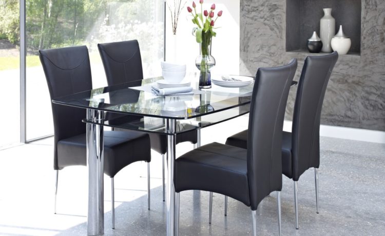 Black Rectangular Glass Dining Room Furniture Table And Chairs .