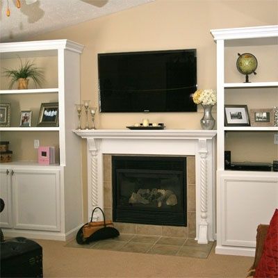 Built in cabinets around fireplace | Bookshelves around fireplace .