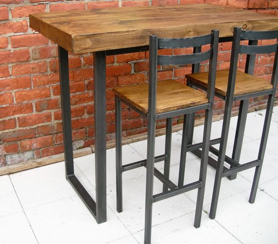 Breakfast bar table & two bar stools rustic industrial | Breakfast .