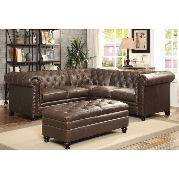 Shop Brown Leather Tufted Sectional Sofa - Overstock - 146365