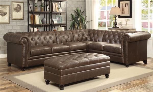 Roy Traditional Brown Faux Leather Tufted Back Living Room Set .