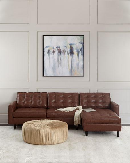Brown Leather Tufted Sectional Sofa