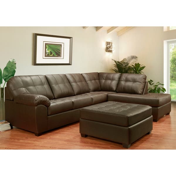 Shop Emerson Top Grain Leather Tufted Sectional Sofa and Ottoman .