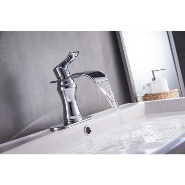 Boyel Living Brushed Chrome Single-Hole Single-Handle Waterfall .