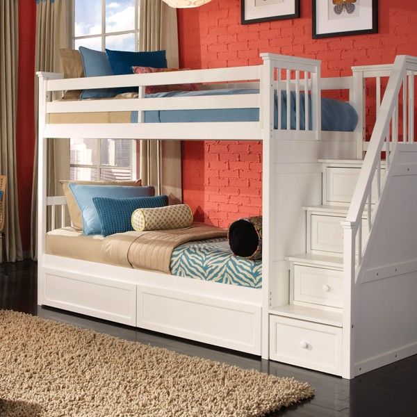 Georgetown Twin over Twin Bunk Bed w/ Stairs in White – Kids .