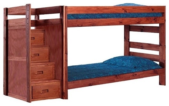 Jericho Twin Size Wooden Bunk Beds with Stairs - Transitional .