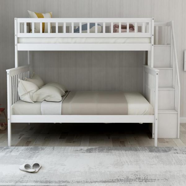 Harper & Bright Designs White Twin Over Full Stairway Bunk Bed .