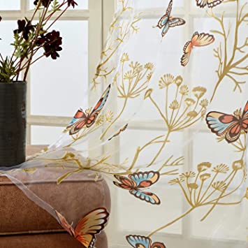 Amazon.com: Top Finel Butterfly Voile Sheer Curtains 84 Inches .