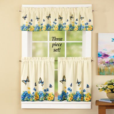 Vintage Butterfly and Flowers Cafe Curtain Set | Cafe curtains .