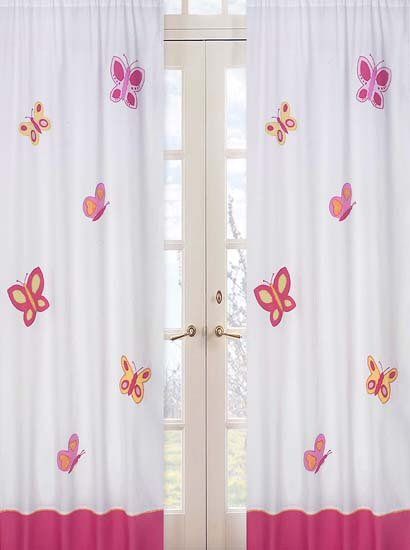 Kids Butterfly Window Curtains Panels for Girls - Set of 2 Drapes .