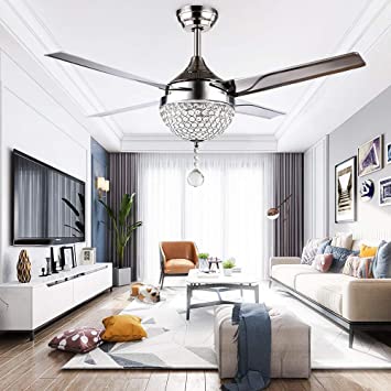 Amazon.com: RainierLight Modern Crystal Ceiling Fan Lamp LED 3 .