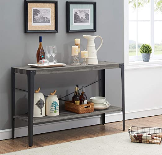 Amazon.com: O&K Furniture 2-Tier Industrial Sofa Table, Metal Hall .