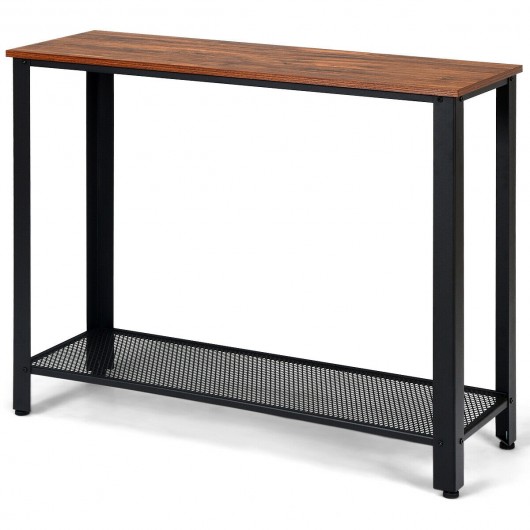 Metal Frame Wood Console Sofa Table with Storage Shelf - End .