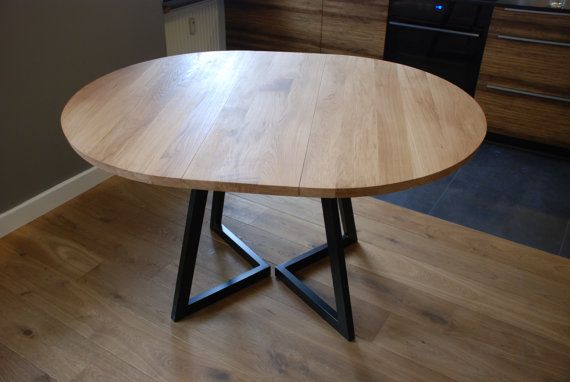 Extendable round table modern design steel and timber | Round .