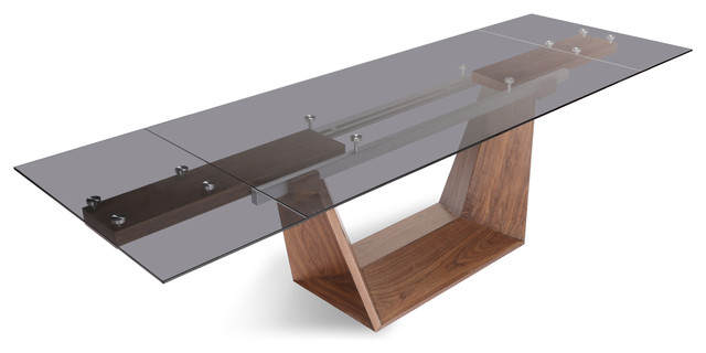 Modrest Babia Modern Smoked Glass and Walnut Extendable Dining .
