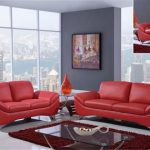 Natalie Contemporary Red Bonded Leather Living Room Set | Red .